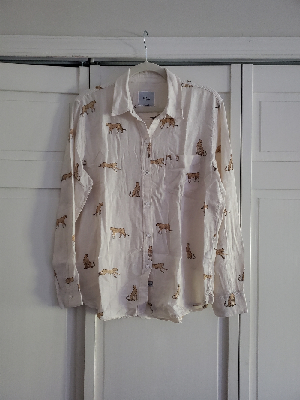 Rails Charli Natural Leopard Button-up Linen Shirt M